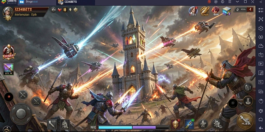Skrinsut gameplay 1234BETS menampilkan aksi pertahanan menara yang mendebarkan.