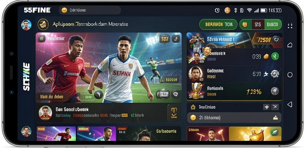 Screenshot utama 55FIVE menampilkan gameplay taruhan olahraga yang dinamis.