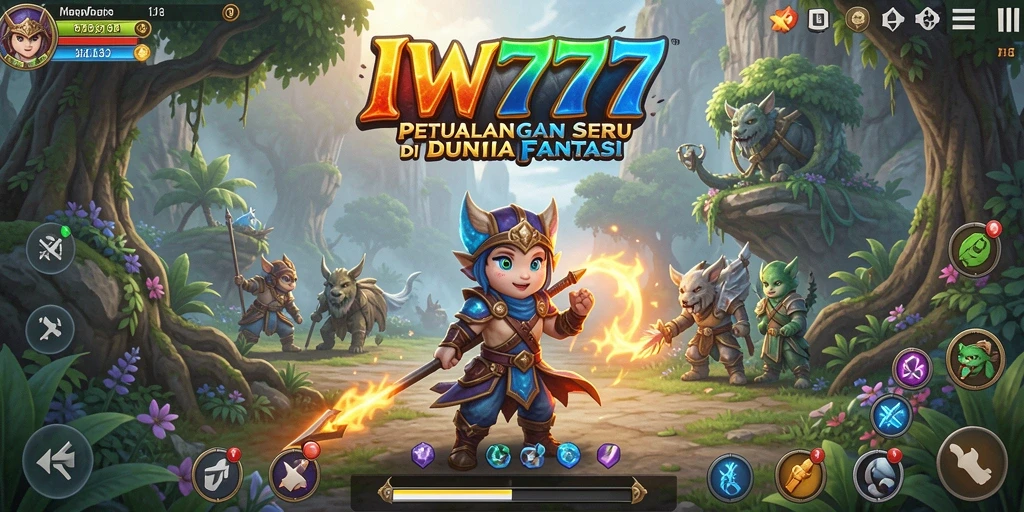 Screenshot IW777 menunjukkan karakter menjelajahi dunia penuh warna.