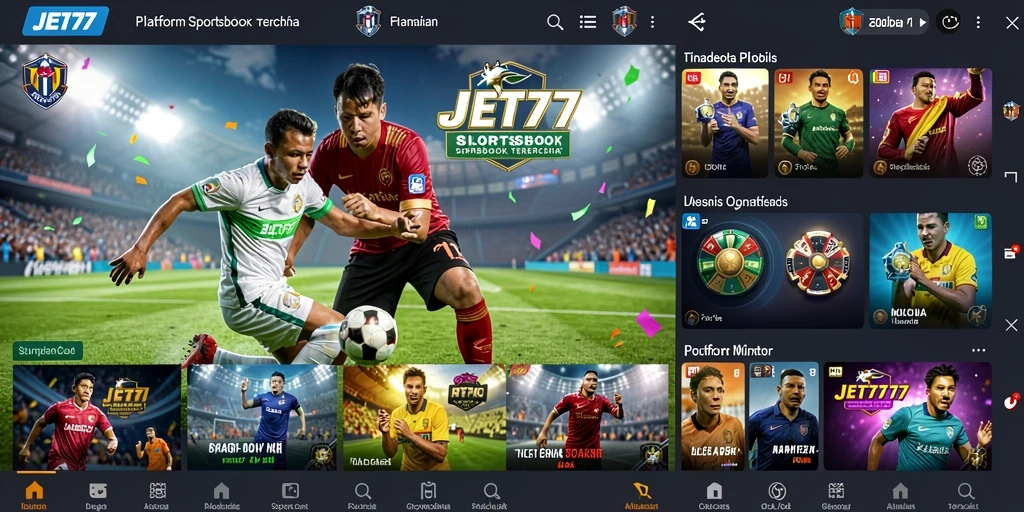 Tampilan menarik dari gameplay dan fitur taruhan Sportsbook JET77.