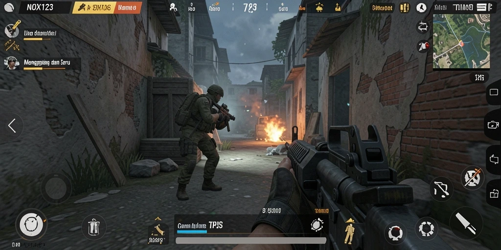 Tampilan gameplay NOX123 yang mendebarkan dalam pertempuran TPS.