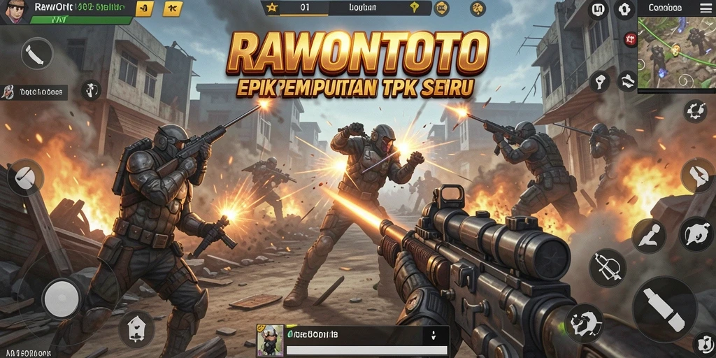 Tangkapan layar menampilkan aksi intens dalam game TPS RAWONTOTO.